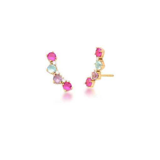 BRINCO EAR CUFF COM CRISTAIS REDONDOS BANHADO A OURO