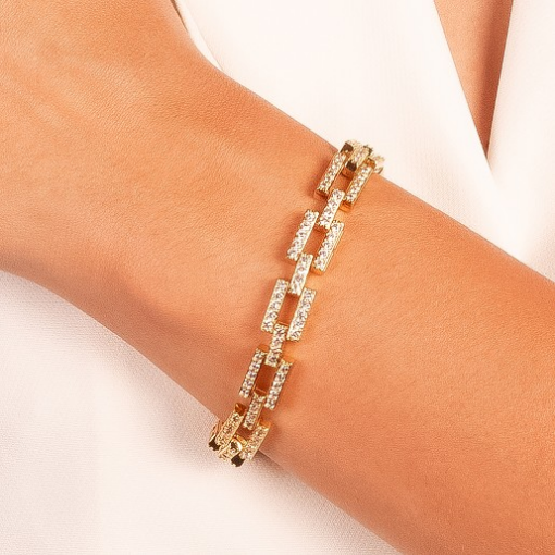 PULSEIRA ELOS QUADRADOS MICRO ZIRCÔNIA DOURADO