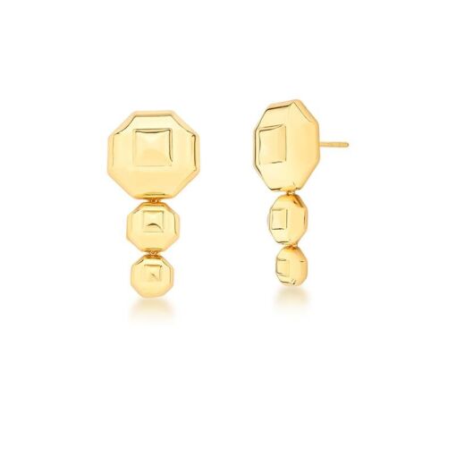 BRINCO GEOMETRICO PÊNDULO TEXTURIZADO LISO BANHADO A OURO