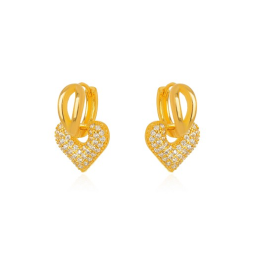 BRINCO ARGOLA COM CORAÇÃO CRAVEJADO DOURADO