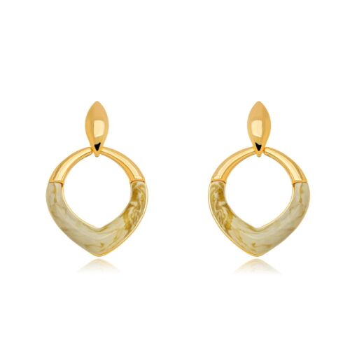BRINCO ESMALTADO LISO DOURADO BRANCO VAZADO
