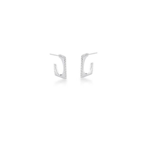 BRINCO MEIA ARGOLA QUADRADA CRAVEJADA DE ZIRCÔNIAS PRATA LISA