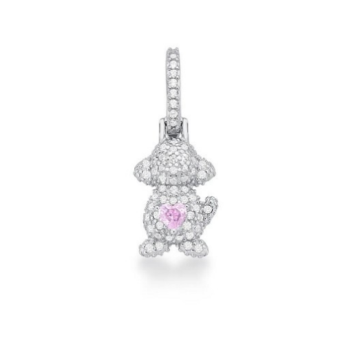 PINGENTE DE CACHORRO ROSA CLARO CRAVEJADO DE ZIRCÔNIAS PRATA ROD