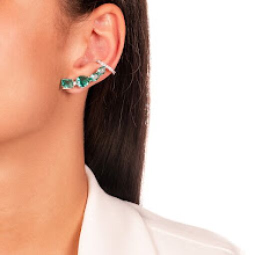 BRINCO EAR CUFF CRAVEJADO TURMALINA RÓDIO