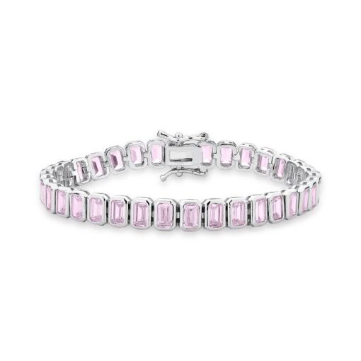 PULSEIRA COM CRISTAIS RETANGULARES ROSA CLARO BANHADO A RÓDIO