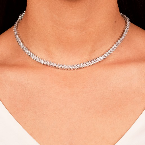 COLAR CHOKER GOTAS ZIRCÔNIAS RÓDIO BRANCO