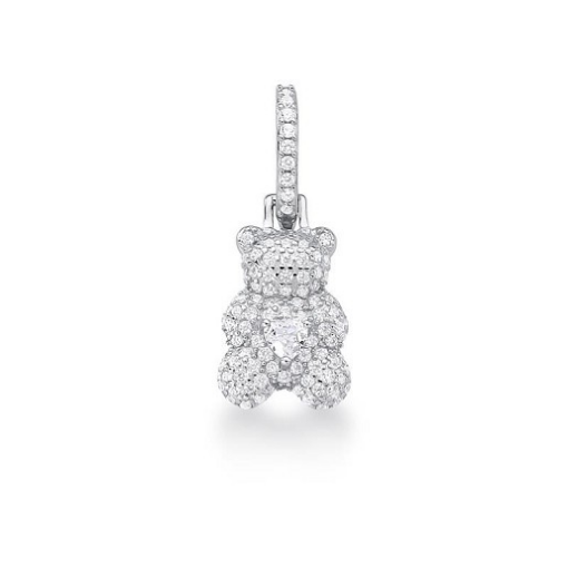 PINGENTE DE URSO INCOLOR CRAVEJADO DE ZIRCÔNIAS PRATA RODINADA