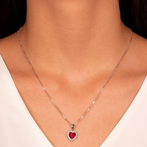 CONJUNTO CORAÇÃO VERMELHO RÓDIO BRANCO