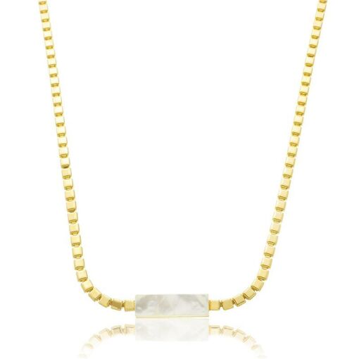COLAR CHOKER ELOS QUADRADOS COM BARRINHA MADREPÉROLA