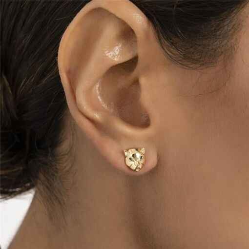 BRINCO DE LEOPARDO LISO DOURADO COM ZIRCÔNIAS ESMERALDA