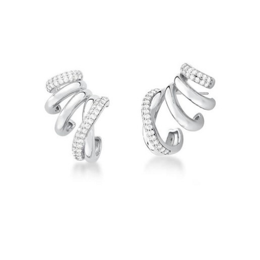 BRINCO EARCUFF LISTRAS COM CRAVEJADO RÓDIO BRANCO