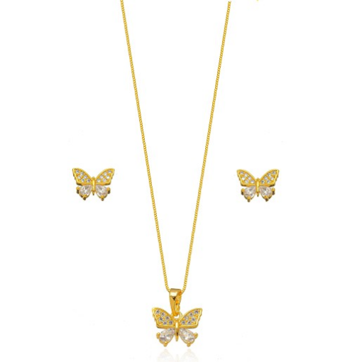 CONJUNTO BORBOLETA CRAVEJADA DOURADO