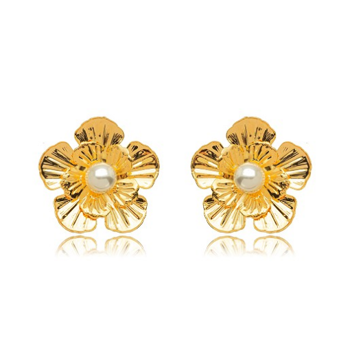 BRINCO FLOR PEROLA LISA DOURADO