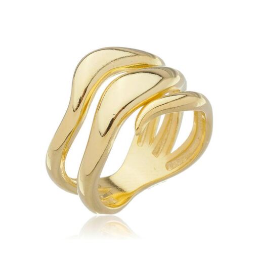 ANEL 3 ONDAS LISO FECHADO OURO AMARELO TAM. 14