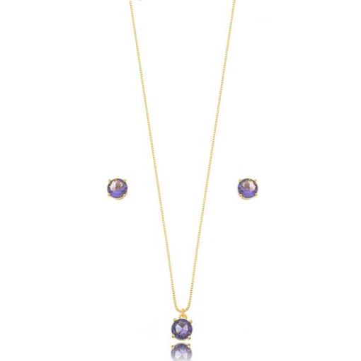 CONJUNTO PEDRA FUSION ROXA DOURADO