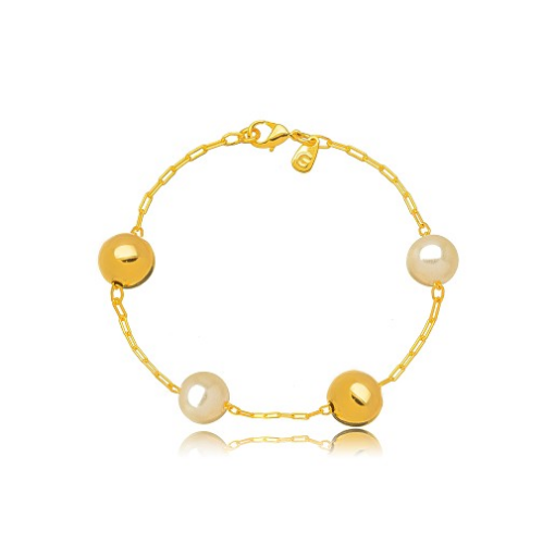 PULSEIRA ESFERAS DE PÉROLAS E DOURADO