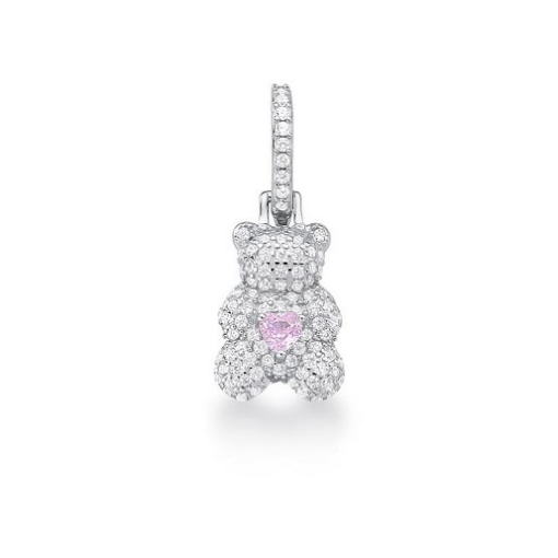 PINGENTE DE URSO ROSA CLARO CRAVEJADO DE ZIRCÔNIAS PRATA RODINAD