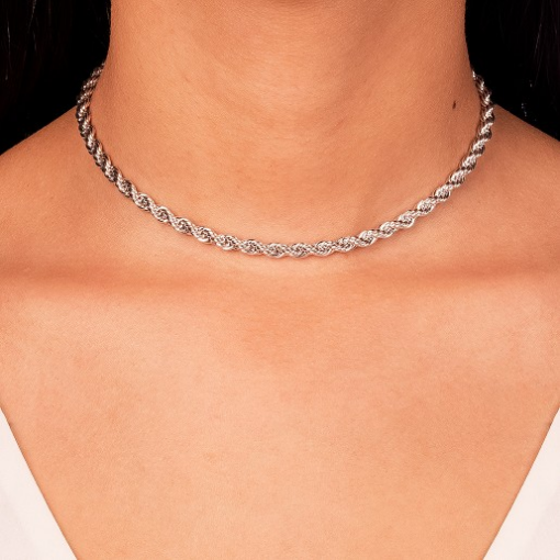 COLAR CHOKER CORDÃO BAIANO RÓDIO BRANCO 45CM