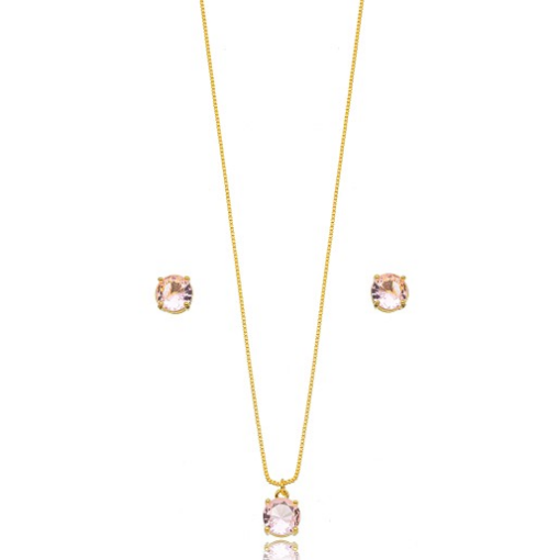 CONJUNTO PEDRA FUSION ROSINHA DOURADO