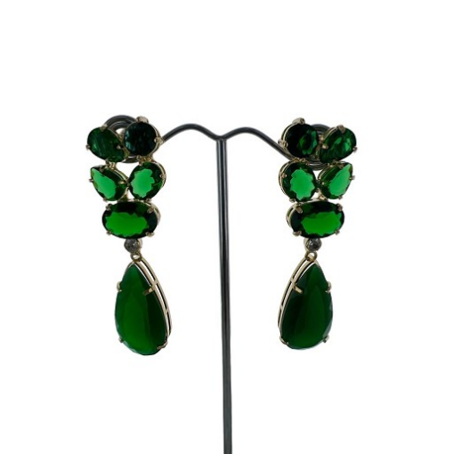 BRINCO PEDRAS FUSION VERDE ESCURO LONGO DOURADO