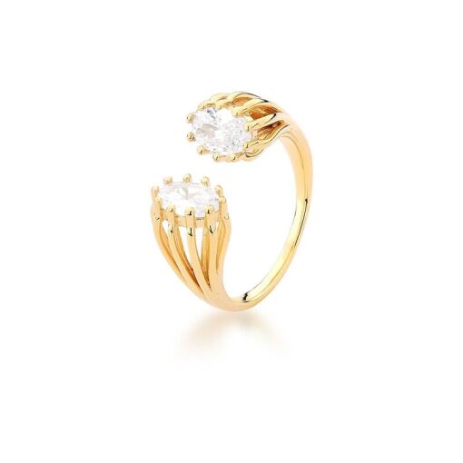 ANEL REGULÁVEL COM CRISTAL OVAL BANHADO A OURO