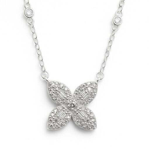 GARGANTILHA DE PRATA FLOR BRILHANTE COM ZIRCÔNIA