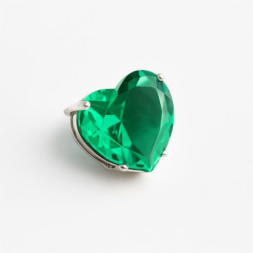 GARGANTILHA DE PRATA CORAÇÃO COM CRISTAL VERDE