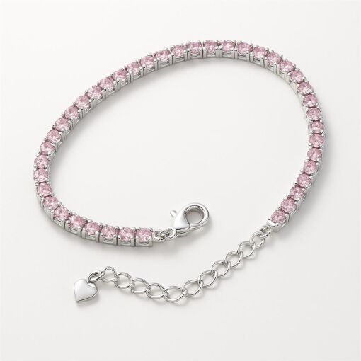 PULSEIRA DE PRATA RIVIERA ROSA CLARA