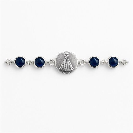 PULSEIRA DE PRATA NOSSA SENHORA APARECIDA COM ZIRCÔNIAS COR SAFI