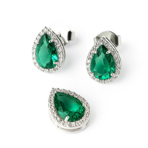 CONJUNTO DE PRATA GOTA VERDE