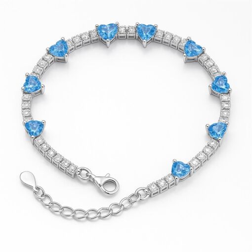PULSEIRA DE PRATA RIVIERA CORAÇÃO AZUL