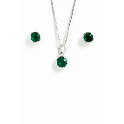 416CONJ PONTO DE LUZ COM ZIRCÔNIA VERDE