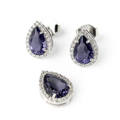 CONJUNTO DE PRATA GOTA AZUL COM ZIRCÔNIAS