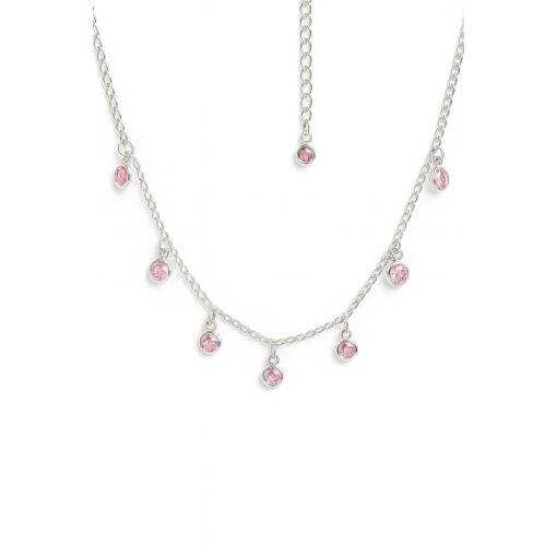 GARGANTILHA DE PRATA COM ZIRCÔNIAS ROSA