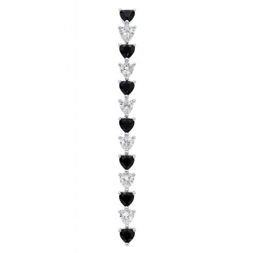 PULSEIRA DE PRATA RIVIERA CORAÇÃO PRETO E BRANCO