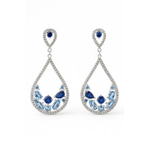 BRINCO DE PRATA GOTA COM PEDRAS AZUIS