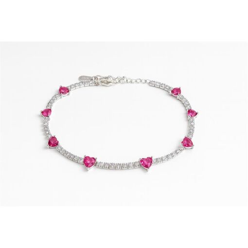 PULSEIRA DE PRATA RIVIERA CORAÇÃO ROSA