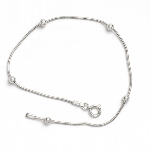 PULSEIRA DE PRATA 5 BOLINHAS RABO DE RATO