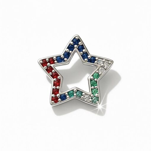 BERLOQUE DE PRATA ESTRELA COM ZIRCÔNIA COLORIDA