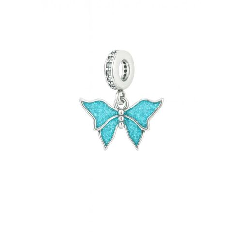 BERLOQUE DE PRATA BORBOLETA RESINA AZUL