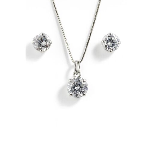 CONJUNTO DE PRATA PONTO DE LUZ CRISTAL