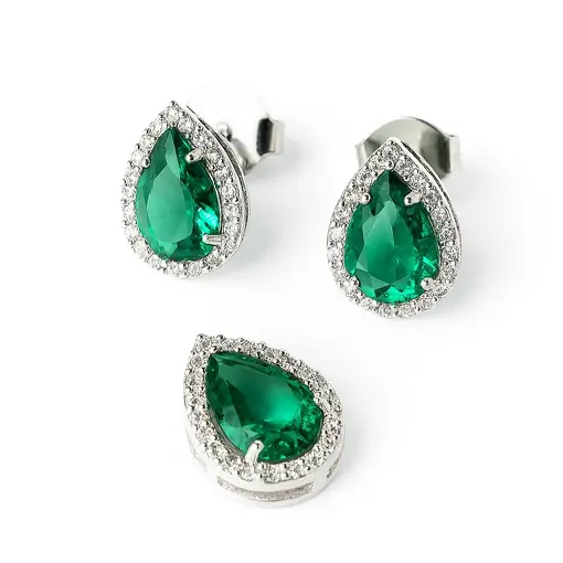 CONJ252 PRATA GOTA VERDE