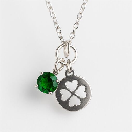 PULSEIRA DE PRATA TREVO COM ZIRCÔNIA COR ESMERALDA