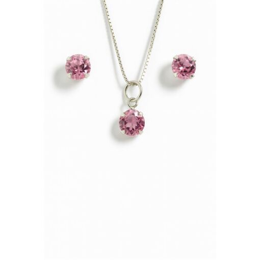 CONJUNTO DE PRATA PONTO DE LUZ ROSA