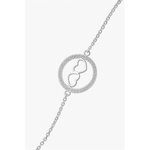 PULSEIRA DE PRATA CÍRCULO COM CORAÇÕES