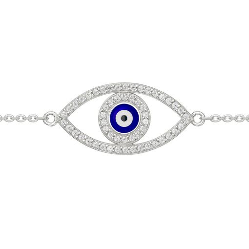 PULSEIRA DE PRATA OLHO GREGO CRAVEJADO