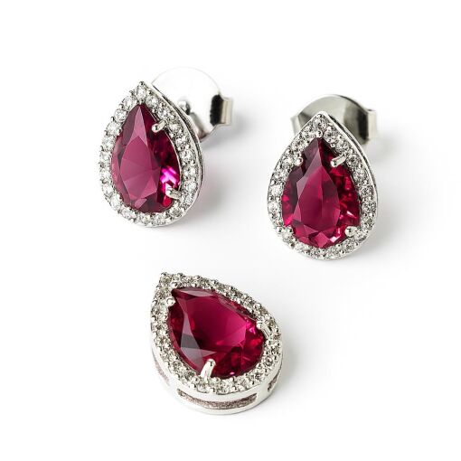 CONJUNTO DE PRATA GOTA COR CEREJA