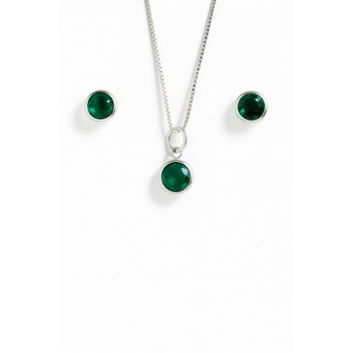 CONJUNTO DE PRATA PONTO DE LUZ COM ZIRCÔNIA VERDE