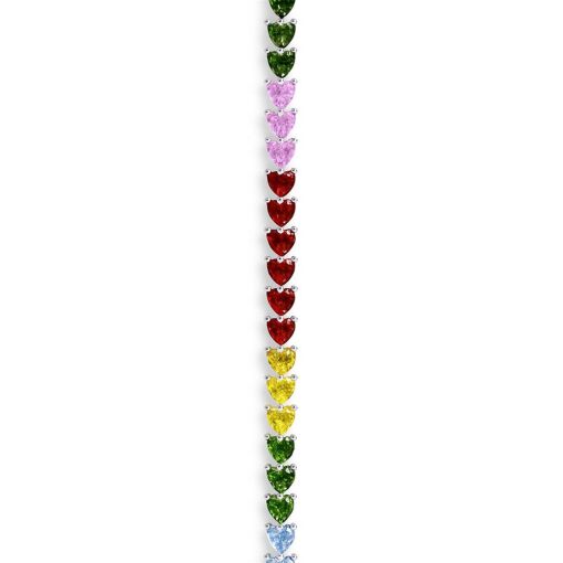 PULSEIRA DE PRATA RIVIERA CORAÇÕES COLORIDOS