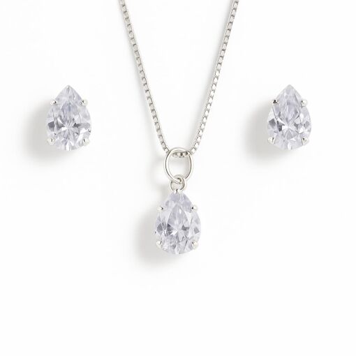 CONJUNTO DE PRATA GOTA COM ZIRCÔNIA